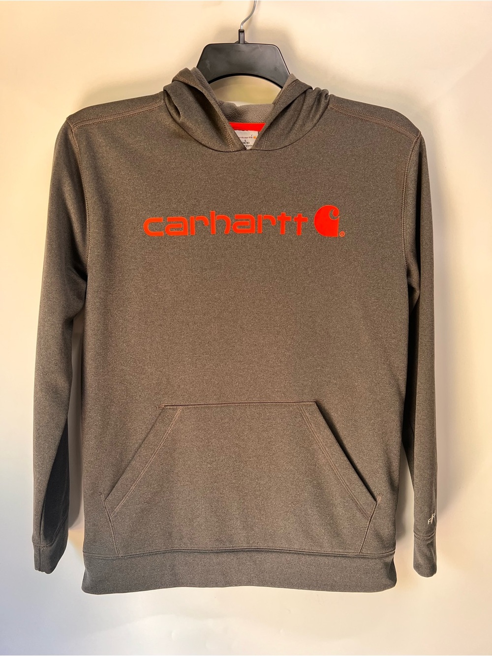 Carhartt Dark Gray Hooded Sweatshirt with Orange Logo